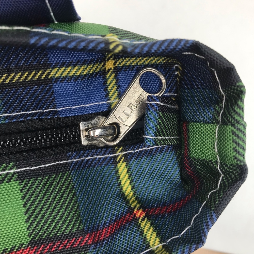 LL Bean Mini Everyday Lightweight Tote Blue Green Tartan Plaid Zipper Small - Picture 6 of 8